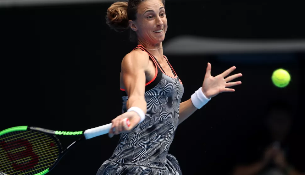 epa07295299 Petra Martic of Croatia in action against Sloane Stephens of the United States during their round three women's singles match on day five of the Australian Open Grand Slam tennis tournament in Melbourne, Australia, 18 January 2019. EPA/DAVID CROSLING AUSTRALIA AND NEW ZEALAND OUT