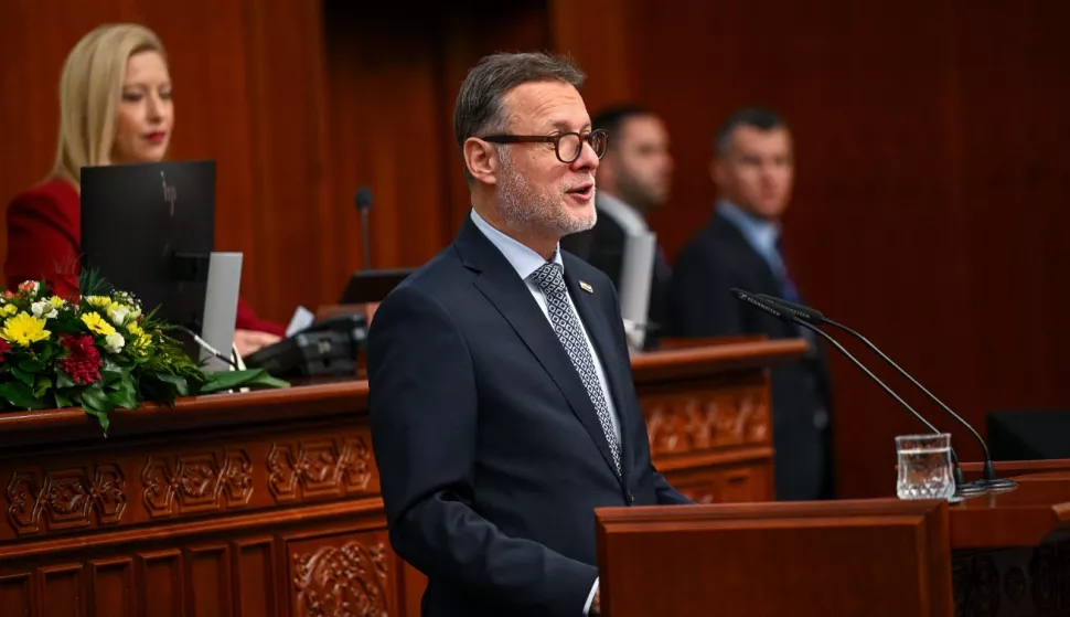 Skoplje, 06.03.2025. - Govor predsjednika Sabora Jandrokovića na svečanoj sjednici Sobranja. Na fotografiji Gordan Jandroković. foto HINA/ Sobranje Republike Sjeverne Makedonije/ tm