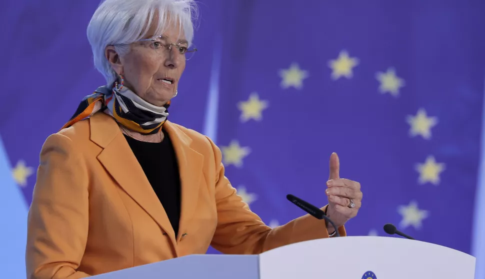 epa11944435 European Central Bank (ECB) President Christine Lagarde addresses a press conference following the ECB Governing Council meeting in Frankfurt am Main, Germany, 06 March 2025. EPA/RONALD WITTEK
