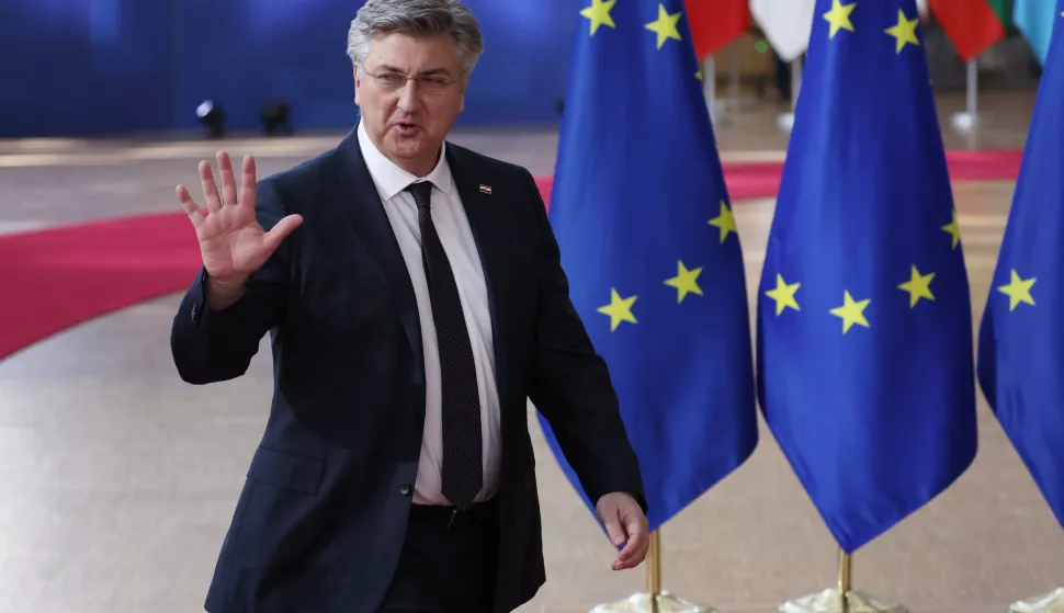 epa11944145 Croatia's Prime Minister Andrej Plenkovic arrives for an European Council meeting in Brussels, Belgium, 06 March 2025. The EU leaders are convening for a special summit to discuss ongoing support for Ukraine and enhance European defence. EPA/CHRISTOPHE PETIT TESSON