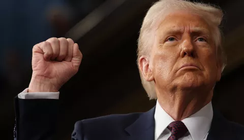 epa11941389 US President Donald Trump addresses a joint session of the United States Congress at the US Capitol in Washington, DC, USA, on 04 March 2025. EPA/WIN MCNAMEE/POOL