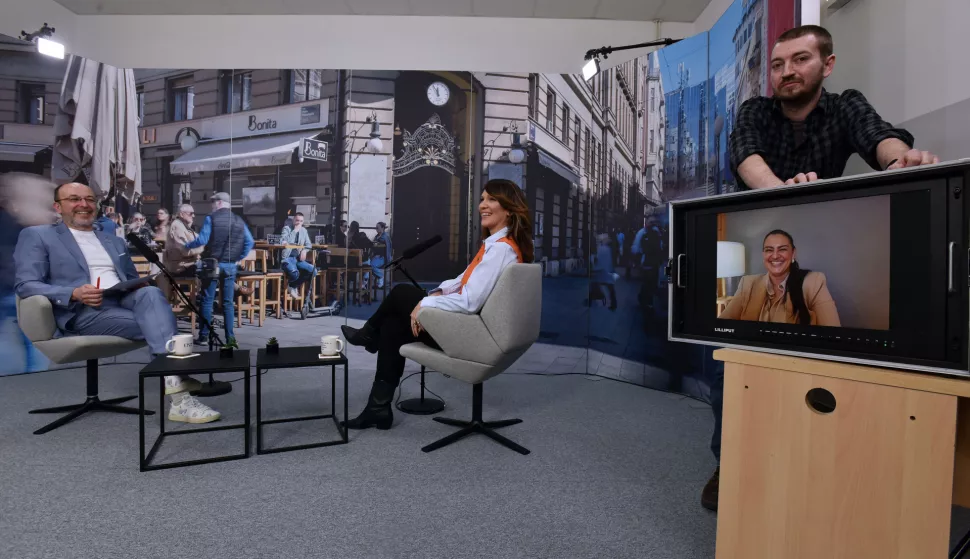 Zagreb, 04.03.2025 (pogled) - Kresimir Macan, podcast 21, na slikama Anita Bonacic Obradovic, Ivana Lesandric.foto Davor Kovacevicpogled