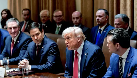 epa11925977 (L-R) US Secretary of the Interior Doug Burgum, US Secretary of State Marco Rubio, US President Donald Trump and US Secretary of Defense Pete Hegseth attend a cabinet meeting at the White House in Washington, DC, USA, 26 February 2025. EPA/AL DRAGO/POOL