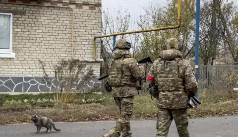 epa11734374 A still image taken from an undated handout video released by the Russian Defence Ministry Press-Service on 22 November 2024 shows Russian military volunteers of the 'Bars-Kursk' formation patrolling in the village of Korenevo, Kursk region, Russia. The 'Bars-Kursk' is a military formation consisting of volunteers from the Kursk region. Fighting between Russian and Ukrainian forces has been ongoing in the Kursk region since 06 August following a Ukrainian military incursion into the Russian border region. EPA/RUSSIAN DEFENCE MINISTRY PRESS SERVICE HANDOUT -- BEST QUALITY AVAILABLE -- MANDATORY CREDIT -- HANDOUT EDITORIAL USE ONLY/NO SALES