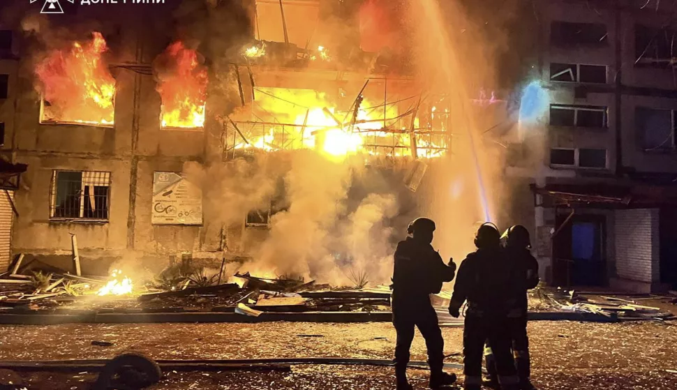 epa11948392 A handout photo made available by the State Emergency Service shows Ukrainian rescuers working at the site of the shelling of a residential building shelling in Dobropillia in the Donetsk area, Ukraine, 08 March 2025. At least 11 people died and 30 others were injured after Russian shelling in downtown Dobropillia, according to the State Emergency Service. Russian troops entered Ukrainian territory on 24 February 2022, starting a conflict that has provoked destruction and a humanitarian crisis. EPA/STATE EMERGENCY SERVICE HANDOUT HANDOUT HANDOUT EDITORIAL USE ONLY/NO SALES