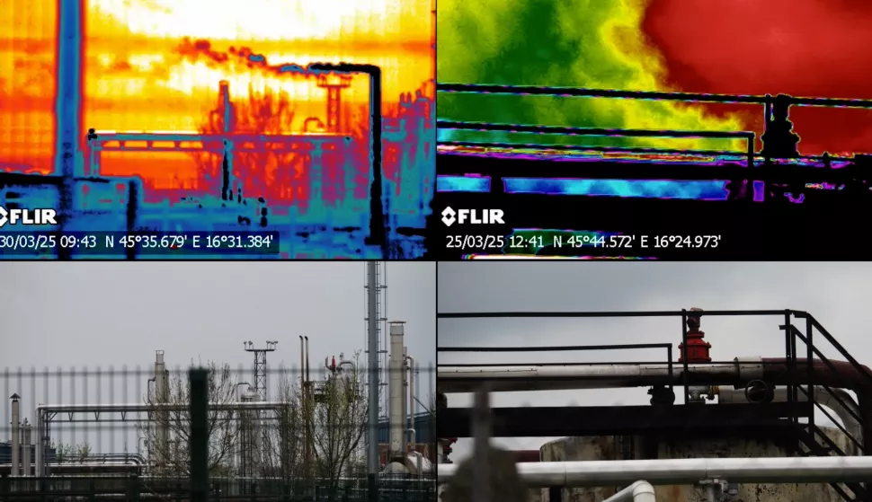 Zagreb, 04.04.2025. - Rezultati istraživanja o istjecanju metana na plinskoj i naftnoj infrastrukturi u Hrvatskoj pokazali su emisije etana u obliku istjecanja plina na čak 26 od 27 lokacija u Hrvatskoj, izvijestili su u petak iz Greenpeacea, dok iz Ine odgovaraju kako sve rade u skladu s važećom regulativom. foto HINA/ Greenpeace/ Clean Air Task Force/ ml