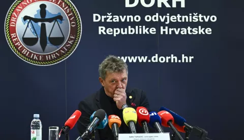 Zagreb, 15.11.2024. - Izjava za medije Glavnog državnog odvjetnika Ivana Turudića povodom uhićenja bivšeg ministra zdravstva Vilija Berošami suokrivljenika u akciji USKOK-a i EPPO-a.Na fotografiji Ivan Turudić.foto HINA/ Edvard ŠUŠAK/ es