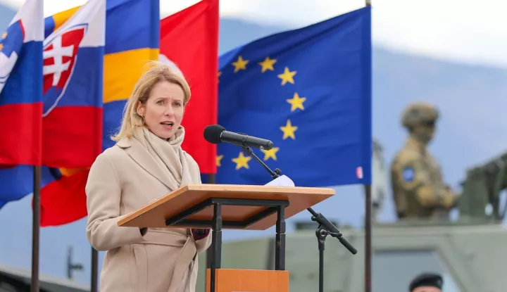 epa12018352 EU High Representative for Foreign Affairs and Security Policy Kaja Kallas attends the inspection of troops at the European Union Force (EUFOR) permanent Multinational Battalion base in Butmir, Sarajevo, Bosnia and Herzegovina, 08 April 2025. European Union's top diplomat Kaja Kallas is on an official visit to Bosnia and Herzegovina. EPA/EU Delegation BIH BOSNIA AND HERZEGOVINA OUT