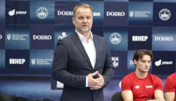 Osijek, 09. 04. 2025., Velika dvorana Gradski vrt, press konferencija, konferencija za medije, Hrvatska gimnastička reprezentacija, predstavnici Hrvatske, natjecatelji, DOBRO WORLD CUP, Vladimir Mađarević - direktor natjecanjaSNIMIO BRUNO JOBST