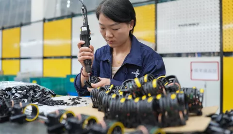 epa12022998 A staff member works at a workshop of a precision machinery manufacturing company in Beilun District of Ningbo City, east China's Zhejiang Province, 10 April 2025. In recent years, Beilun District has tailored its development plans for key industrial chains, continuously enhancing the level of digital transformation among enterprises in the region, aiming to develop a number of advantageous industrial clusters and leading enterprises. In 2024, the total output value of industrial enterprises above designated size in Beilun District achieved 585.727 billion yuan (about 80.1 billion US dollar), marking a year on year increase of 9.6 percent. EPA/XINHUA/HUANG ZONGZHI CHINA OUT/UK AND IRELAND OUT/  MANDATORY CREDIT EDITORIAL USE ONLY