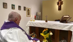 epa11968773 A handout photo made available by the Holy See Press Office shows Pope Francis is seen concelebrating the mass in the Gemelli hospital chapel in Rome, Italy, 15 March 2025 (issued 16 March 2025), in a photo, the first since he was admitted to Gemelli, on 14 February 2025. EPA/HOLY SEE PRESS OFFICE/HANDOUT HANDOUT EDITORIAL USE ONLY/NO SALES