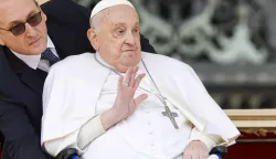 epa12028866 Pope Francis waves to the faithful at the end of the Mass on Palm Sunday in St. Peter's Square at the Vatican, 13 April 2025. EPA/FABIO FRUSTACI