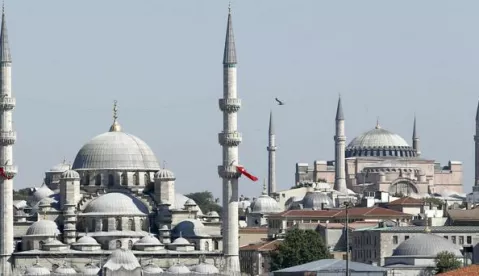 epa05435081 A general view Yeni Mosque (L) and Hagia Sophia (R) Eminonu district in Istanbul, Turkey, 21 July 2016. Turkish President Recep Tayyip Erdogan has declared a three-month state of emergency and caused the dismissal of 50,000 workers and the arrest of 8,000 people after the 15 July failed coup attempt. At least 290 people were killed and almost 1,500 injured amid violent clashes on 15 July as certain military factions attempted to stage a coup d'etat. The UN and various governments and organizations have urged Turkey to uphold the rule of law and to defend human rights. EPA/SEDAT SUNA