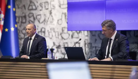 Zagreb, 24.04.2025 - Sjednica Vlade RH. Na Fotografiji Tomo Medved, Andrej Plenković. foto HINA/ Daniel KASAP/ dk