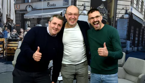 Zagreb, 03.04.2025 (pogled) - spica s Macanom, podcast, na slikama Kresimir Macan, Toni Milun, Marko Bogdan.foto Davor Kovacevicpogled