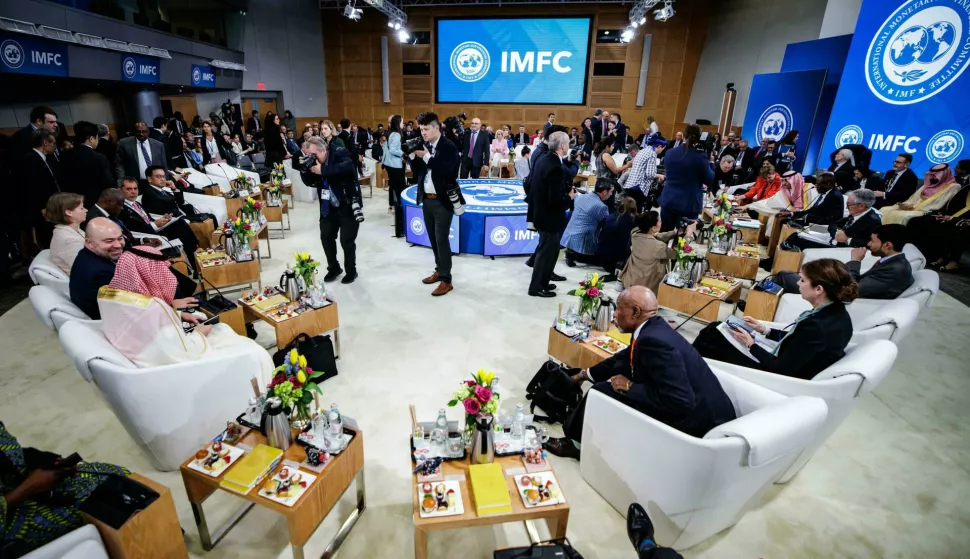 Finance Ministers and Central Bank officials gather for the IMFC plenary session during the 2025 International Monetary Fund and World Bank Spring Meetings on April 25, 2025 in Washington, D.C. (Photo by Samuel Corum/Sipa USA) Photo: Sipa USA/SIPA USA