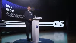 Osijek, 27. 04. 2025, Dvroana Franjo Krežma predstavljanje izbornog programa Ivana Radića u KC Osijek.snimio GOJKO MITIĆ