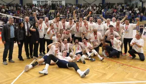 Osijek, 27. 04. 2025, SD Jug 2, obojka, Murska Osijek - Mladost (Zagreb), četvrta utakmica finala doigravanja za prvaka. Mursa Osijek, prvaci.snimio GOJKO MITIĆ