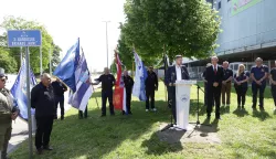 Osijek, 28. 04. 2025., Ulica 3. gardijske brigade "Kune", otkrivanje ploče ulice, novo ime ulice, svečanost, Ivan RadićSNIMIO BRUNO JOBST