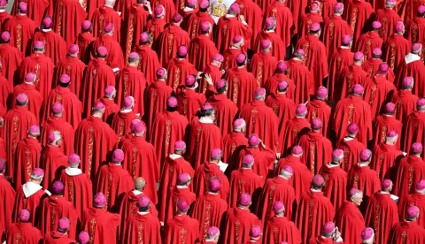 epa12055832 Cardinals attend the funeral Mass of Pope Francis in the courtyard of St. Peter's Basilica in Vatican City, 26 April 2025. Pope Francis passed away on Easter Monday, 21 April 2025, at the age of 88. EPA/DAREK DELMANOWICZ POLAND OUT