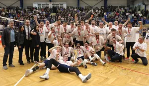 Osijek, 27. 04. 2025, SD Jug 2, obojka, Murska Osijek - Mladost (Zagreb), četvrta utakmica finala doigravanja za prvaka. Mursa Osijek, prvaci.snimio GOJKO MITIĆ