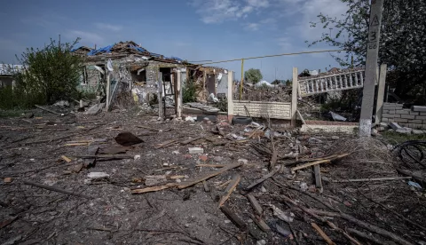 epa12052581 Damaged buildings in Borova, a rural settlement in the Izium district, Kharkiv region, northeastern Ukraine, 24 April 2025, amid the Russian invasion. Situated about 10km from the frontline, Borova faces constant daily Russian shelling, which has repeatedly forced civil servants to relocate. Intensified attacks in the tense Kharkiv region in recent months have prompted authorities to evacuate Borova's civilian population to Kharkiv and Izyum. Approximately 500 people (10 percent of the original population) remain in the settlement, which was occupied by Russian troops at the start of the full-scale invasion and recaptured by the Ukrainian army in October 2022. EPA/MARIA SENOVILLA