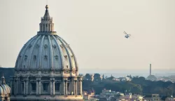 The helicopter carrying Pope Benedict XVI flies past St.Peter's Basilica over Rome to Castel Gandolfo in Vatican City, Vatican, 28February 2013. The papacy of Pope Benedict XVI ends at 8:00 PM. Photo: Bernd von Jutrczenka/DPA/PIXSELL