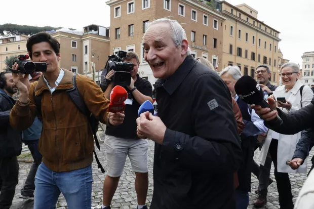 epa12060047 Cardinal Matteo Zuppi arrives at the Vatican for the fifth meeting of the Congregation of Cardinals, Vatican City, 28 April 2025. The cardinals continue their deliberations during general congregations held following the death of Pope Francis, in preparation for the assembly to elect a new pope, known as the conclave. EPA/FABIO FRUSTACI