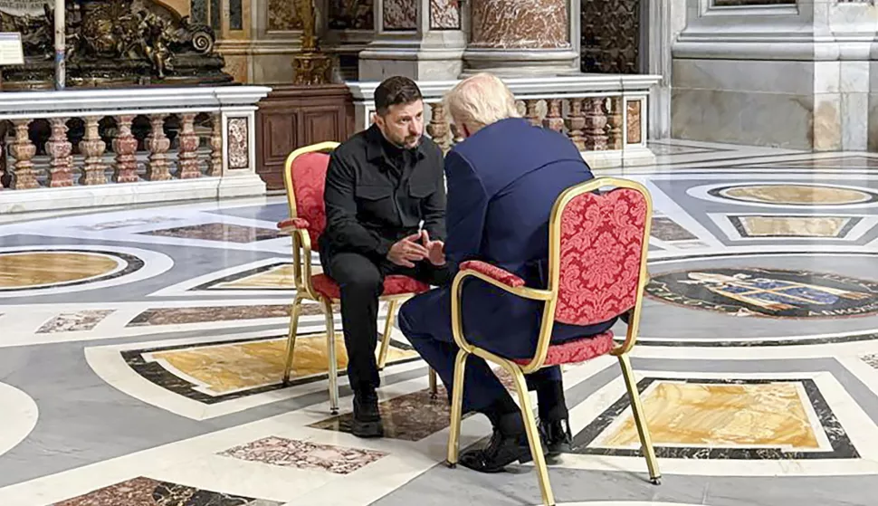 epa12056121 epa12056108 A handout photo made available by the Ukrainian Presidential Press Service shows Ukrainian President Volodymyr Zelensky (L) meeting with US President Donald J. Trump (R) in Saint Peter's Cathedral prior to the funeral Mass of Pope Francis in Saint Peter's Square in Vatican City, 26 April 2025. Pope Francis passed away on Easter Monday, 21 April 2025, at the age of 88. EPA/PRESIDENTIAL PRESS SERVICE HANDOUT HANDOUT HANDOUT EDITORIAL USE ONLY/NO SALES EPA-EFE/PRESIDENTIAL PRESS SERVICE HANDOUT HANDOUT HANDOUT EDITORIAL USE ONLY/NO SALESHANDOUT EDITORIAL USE ONLY/NO SALES