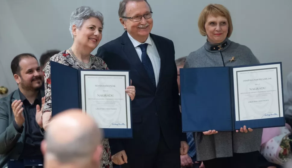 Zagreb, 29.04.2025. - Hrvatska akademija znanosti i umjetnosti obilježila je svoj dan svečanom sjednicom i dodjelom nagrada HAZU za najviša znanstvena i umjetnička dostignuća u RH u 2024. godiniNa fotografiji Jasminka Najcer Sabljak, Silvija Lučevnjak.foto HINA/ Edvard ŠUŠAK