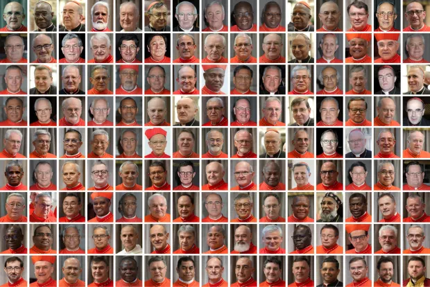 epa12053612 A combo made from handout picture provided by the Vatican Media shows the 135 Cardinal Electors. From top left; 1st row: C. Osoro Sierra, R. Sarah, S. Rylko, J. Coutts, T.P.J. Radcliffe, V. Puljic, A. Canizares Llovera, V.G. Nichols, JP.Kutwa, N.P. Ouedraogo, J. Njue, M. Zenari, C.L.Y.G. Pierre, F.Filoni, J.J. Omella - 2nd row: F. Montenegro, M. Czerny, T.C. Collins, E.P. Tscherrig, G. Betori, J. Braz de Aviz, A.A. dos Santos Marto, J.De Kesel, A.L. Ramazzini Imeri, K.J. Farrell, A.M.R. Patabendige Don, M.A. Poli, W.D. Gregory, M. Semeraro, G.L. Mueller - 3rd row: J.A. Dew, R.L. Burke, L.R. Sako, J. de la Caridad Garcia Rodriguez, B.D. Souraphiel, M. Clemente, G.Petrocchi, P.K.A. Turkson, C. M. Bo, F.R. Ortega, T.A.M. Maeda, L.J. Brenes Solorzano, B.J. Cupich, J. Bozanic, D.N. DiNardo 4th row: F.X.K. Kovithavanij, O.P. Scherer, A. Arborelius, J.M. Harvey, A. Gomes Furtado, C. Aguiar Retes, K. Nycz, C.G. Castillo Mattasoglio, T.M. Dolan, A. Roche, K. Koch, O.J. Tempesta, I. Suharyo Hardjoatmodjo, O. Cantoni, P. Barbarin - 5th row: L.U. Steiner, A.Martinez Flores, S. Francis, L. You Heung-sik, D. Mamberti, J.F. Advincula, J.W. Tobin, C. Lopez Romero, V. Bokalic Iglic, P. Erdo, F.N.A.S. do Rosario Ferrao, W.J. Eijk, R. Marx, A. De Donatis, R.W. McElroy 6th row: D. Tsarahazana, P.Parolin, R.F. Prevost, C. Gugerotti, M.M. Zuppi, L.G. Cabrera Herrera, R. M. Woelki, L. Nemet, S.Brislin, J.Ribat, M. Grech, F.N. Chomali Garib, L.A.G. Tagle, W.S.C. Goh, G.C. Lacroix 7th row: J-C. Hollerich, A.S. Rossi, T.I. Kikuchi, A. Kambanda, C. Langlois, J-M. Aveline, P.V.S. David, D.F. Sturla Berhouet, S. Chow Sau-yan, S. da Rocha, F. Ambongo Besungu, C. Baselios, P. Rugambwa, A.F. Artime, J. Spengler 8th row: I. Bessi Dogbo, A. Poola, S.P.P. Mafi, L.J. Rueda Aparicio, J-P. Vesco, V.M. Fernandez, D.Battaglia, P.E. Okpaleke, D.J. Mathieu, K. Krajewski, S.A.M. Mulla, G. Rys, A.P. Lojudice, F. Baggio, P. Pizzaballa 9th row: J. Cobo Cano, M. Gambetti, J. Tolentino de Mendonca, R