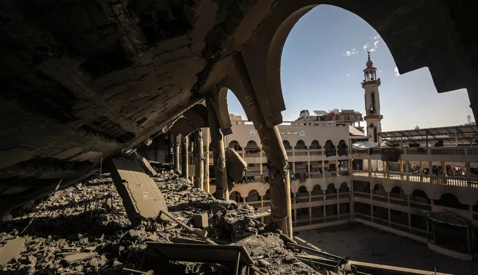 epa11970918 The damaged Al Tabien school building following Israeli airstrikes in Gaza City, 18 March 2025. The Israeli forces on 18 March confirmed they were carrying out 'extensive strikes' on targets in the Gaza Strip, following an Israeli prime minister's statement which ended the ceasefire in place since 19 January. According to provisional figures released by the Palestinian Health Minister, more than 250 people were killed in a series of overnight strikes in the Gaza Strip, with more bodies still waiting to be recovered from under the rubble. EPA/MOHAMMED SABER