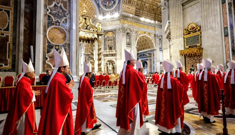 epa12069658 Cardinals attend the Seventh Novemdiale Mass in memory of late Pope Francis in Saint Peter's Basilica, Vatican City, 02 May 2025. Pope Francis passed away on Easter Monday, 21 April 2025, at the age of 88, and was buried in the Papal Basilica of St. Mary Major in Rome on 26 April. EPA/GIUSEPPE LAMI