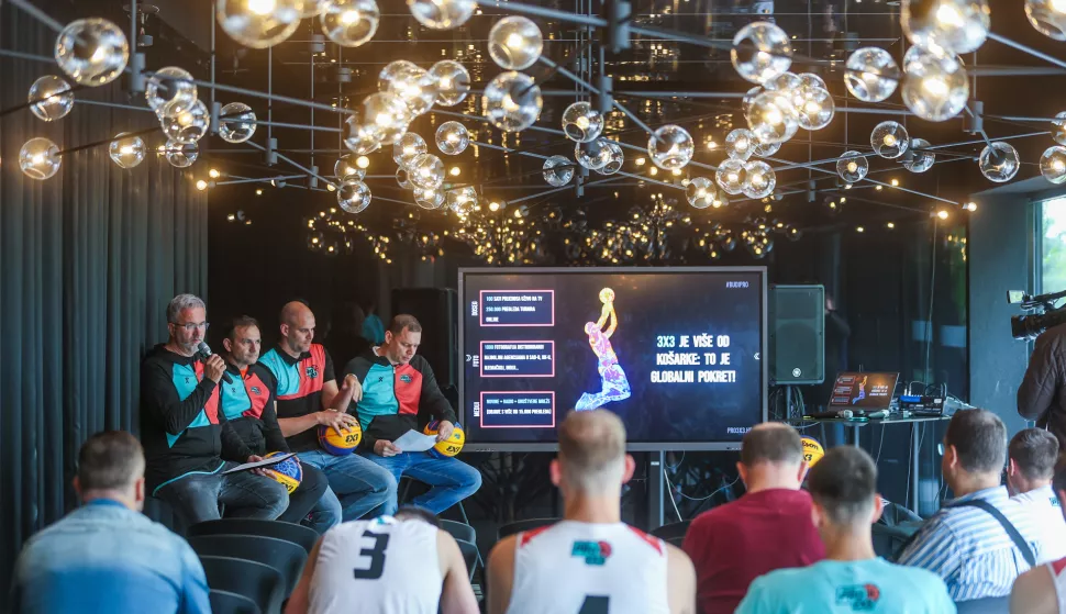 09.05.2025., Zagreb - U hotelu Zonar odrzana najavna konferencija za medije kosarkaskog turnira 3x3. Tomislav Levak, Zlatko Galiot, Dario Bilandzic, Hrvoje Jurkovic.
