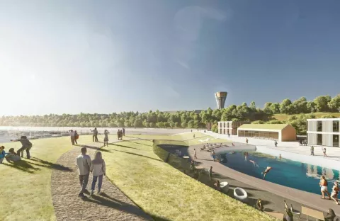 Prvonagrađeno idejno urbanističko rješenje desne obale Dunava; autorice Branka Jukić Krajnović i Ivana Amižić