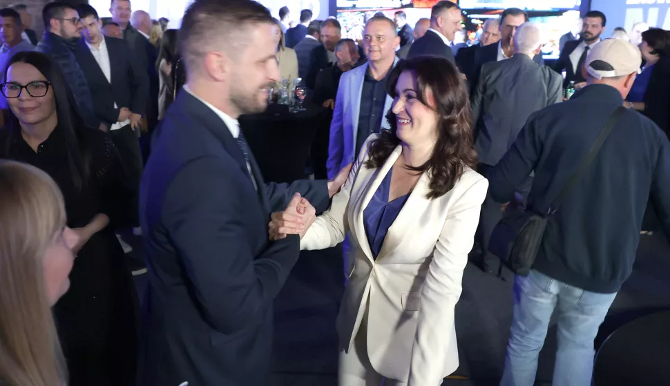 Osijek, 18. 05. 2025., Sport House; HDZ - stožer; Ivan Radić - gradonačelnik, slavlje, premoćna pobjeda, Ivan Radić; Nataša TramišakSNIMIO BRUNO JOBST