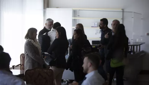 Zagreb, 19.05.2025 - Konferencija za medije Nezavisnog sindikata znanosti i visokog obrazovanja o odnosu resornog ministarstva i ministra obrazovanja i znanosti Radovana Fuchsa prema sustavima. Na fotografiji Božica Žilić, Katarina TurkovićŽeljko Stipić, Matija Kroflin, Zrino Turalija. foto HINA/ Daniel KASAP/ dk