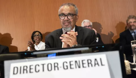 epa12118575 Tedros Adhanom Ghebreyesus, Director General of the World Health Organization (WHO), applauds the approval of the WHO Pandemic Agreement, aimed at avoiding a repeat of the mistakes made during the COVID-19 crisis, during the 78th World Health Assembly (WHA78) at the European headquarters of the United Nations in Geneva, Switzerland, 20 May 2025. The WHO Pandemic Agreement will be considered for final adoption by the Assembly on 20 May during the plenary session. The Assembly is being held from 19 to 27 May, with this year's theme being 'One World for Health.' EPA/MAGALI GIRARDIN