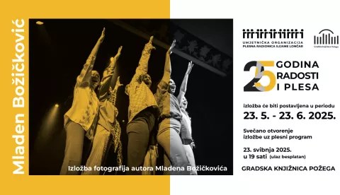 Povod izložbe umjetničkih fotografija Mladena Božičkovića, koja će biti otvorena u Gradskoj knjižnici Požega 23. svibnja u 19 sati, su četvrt stoljeća rada i djelovanja Ilijane Lončar kao samostalne umjetnice te obljetnica Plesne radionice Ilijane Lončar, prvih 15 godina kao samostalne djelatnosti te od 2015.
