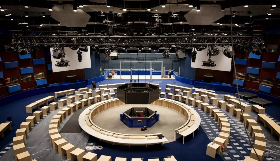 epa12125437 A view of the meeting room for the upcoming NATO summit at the World Forum in The Hague, the Netherlands, 22 May 2025. The Netherlands will host the NATO Summit in The Hague on 24-25 June 2025. EPA/KOEN VAN WEEL