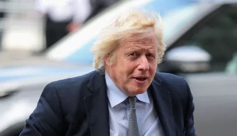 Former British Prime Minister Boris Johnson arrives at Westminster Abbey to attend the Service of Thanksgiving as part of commemorations for the 80th anniversary of Victory in Europe (VE) Day in London, Britain, May 8, 2025. REUTERS/Phil Noble Photo: Phil Noble/REUTERS