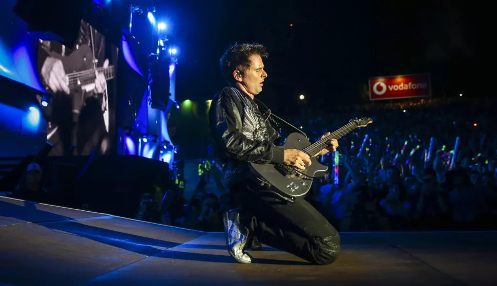 epa06835013 Lead singer and guitarist of British rock band Muse, Matthew Bellamy, performs on the World Stage at the 8th edition of Rock in Rio Lisbon, at Parque da Bela Vista in Lisbon, Portugal, 23 June 2018. British rock band Muse are tonight's headliners. The festival runs on June 23, 24, 29 and 30. EPA/JOSA SENA GOULAfO