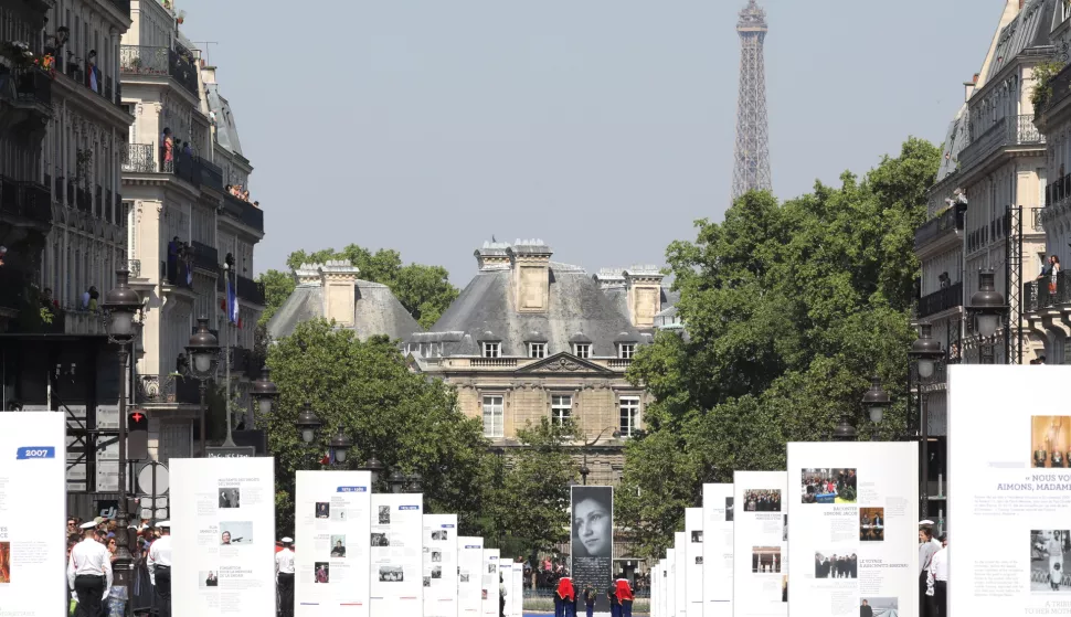 epa06854693 Photos of the late politician and Holocaust survivor Simone Veil are seen on the rue Soufflot, leading to the Pantheon in Paris, France 01 July 2018 ahead of the burial ceremony for late politician and Holocaust survivor Simone Veil and her husband Antoine Veil. Former Health Minister, Simone Veil, who passed away on June 30, 2017 became president of the European Parliament and one of France's most revered politicians by advocating the 1975 law legalising abortion in France. She will be only the fifth woman buried at the monument to France's dignitaries, where she will be laid to rest at the Pantheon with her husband Antoine, a high-ranking civil servant who died in 2013. EPA/LUDOVIC MARIN/POOL MAXPPP OUT