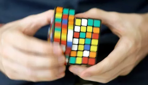 ?19.07.2014., Osijek - Croatian Open 2014, medjunarodno natjecanje u slaganju Rubikove kocke. Natjecanje se odrzava u sportskoj dvorani III. gimnazije Osijek, a natjecatelji dolaze iz Madjarske, Slovenije, Svedske i Bosne i Hercegovine. Photo: Marko Mrkonjic/PIXSELL------Osijek 2 stupca color