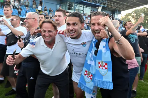Vukovar, 01.06.2025. - Nogometaši Vukovara 1991 prvaci su ove sezone u Prvoj NL čime su izborili ulazak u elitni rang hrvatskog nogometa iduće sezone.foto HINA/Gordan Panić