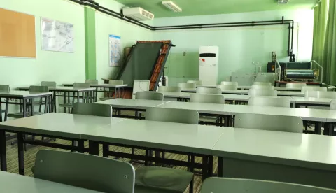 Osijek, Antunovac, Osijek, 03. 04. 2025, Štrajk u osnovnim, srednjim školama i fakultetima, štrajk učitelja. Strojarska škola Osijek. Prazna učionica.snimio GOJKO MITIĆ