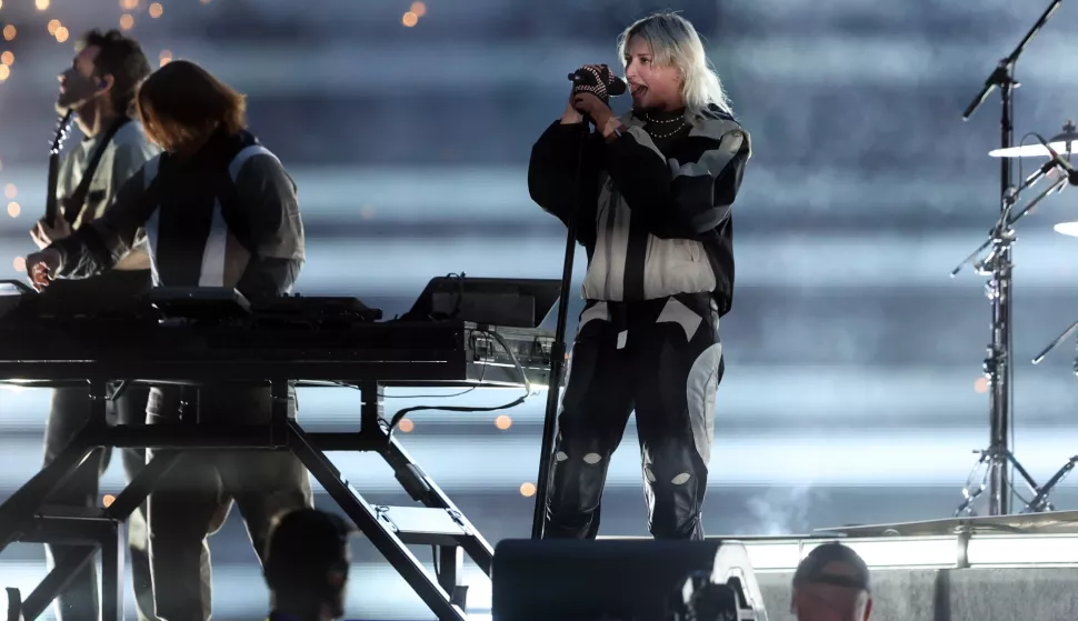 Linkin Park performs at the opening ceremony of the 2024/2025 UEFA Champions League Finals between Paris Saint Germain against Internazionale Milan in Munich. (Photo by Marco Iacobucci/SOPA Images/Sipa USA) Photo: SOPA Images/SIPA USA