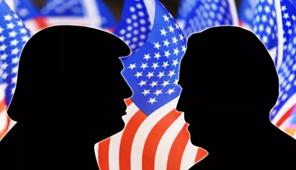 Donald J. Trump and Joe Biden in front of US flag (photomontage). The United States 2020 presidential election is scheduled for November 3, 2020. It is the 59th presidential election. | usage worldwide /DPA/PIXSELL