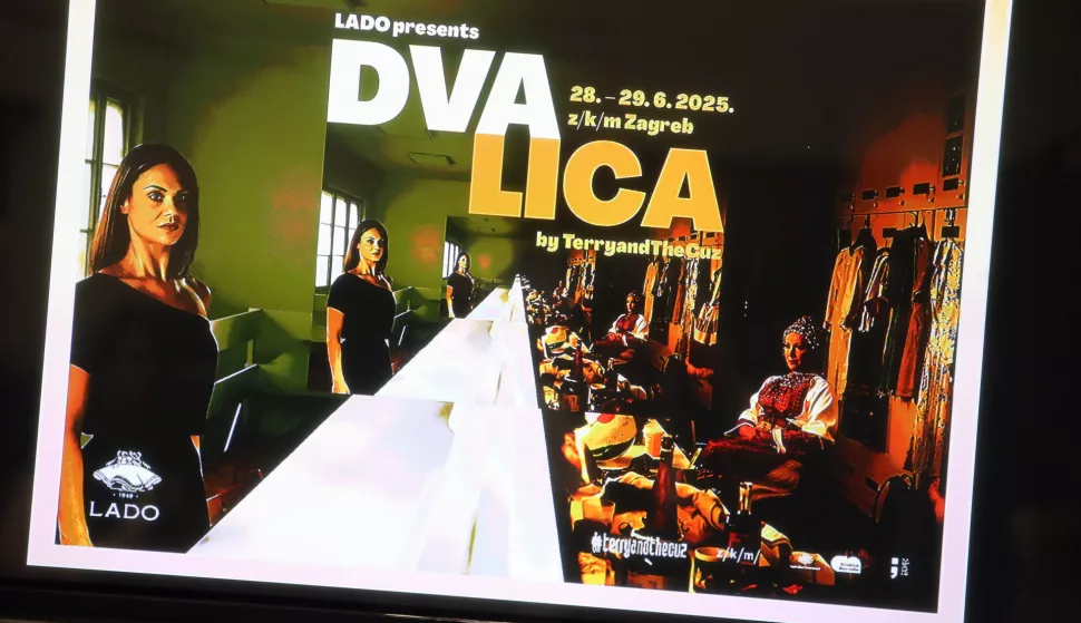Zagreb, 05.06.2025. - Ansambl LADO i TerryandTheCuz održat će konferenciju za novinare povodom premijere predstave DVA/LICA. Na konferenciji će sudjelovati suradnici hrvatske i australske koprodukcije: Govin Ruben, Danielle Micich i Vid Adam Hribar. Uz njih, okupljenima će se obratiti Ileana Jurin Bakotić, ravnateljica Ansambla LADO, Danielle Micich, suradnica za scenski pokret, Johan Ikram Ahmad Rusli, otpravnik poslova Veleposlanstva Malezije u RH i Nj.E. Richard Rodgers, veleposlanik Australije u Republici Hrvatskoj. Na fotografiji plakat predstave. foto HINA /Zvonimir KUHTIĆ/ kuzo