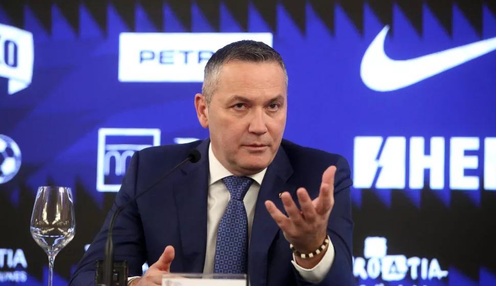Zagreb, 03.02.2025 - Izborna sjednica Skup&scaron;tine Hrvatskog nogometnog saveza. Na fotografiji predsjednik Hrvatskog nogometnog saveza Marijan Kustić tijekom konferencije za medije.foto HINA/ Denis CERIĆ /dc